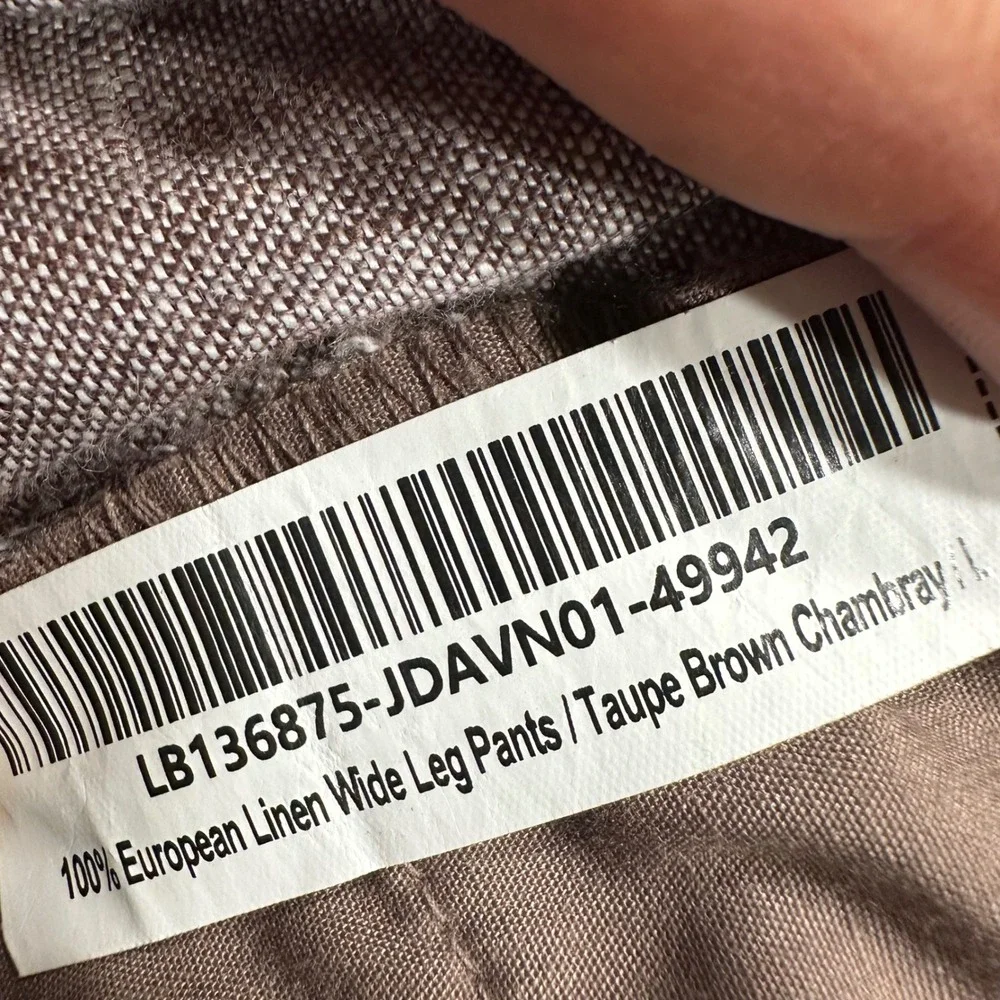 Quince European Linen Wide Leg Pants Taupe Brown Chambray L LB136875-JDAVN01